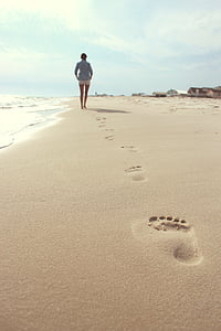 Beach, lábnyom, Holiday, homok, tenger, nyaralás