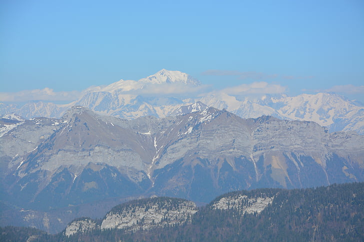 Mont blanc, 4810 parasti, masīvs, pavasara ainava, Alpu grēda, skujas, burvju ainava