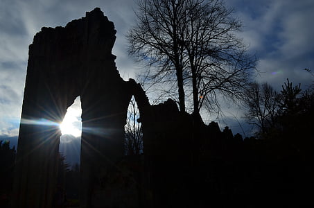 les ruines, Dim, coucher de soleil, histoire, York, Unie, Royaume