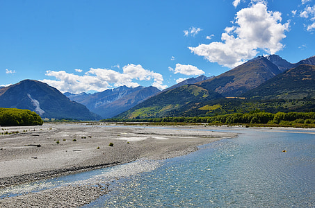 Lago wakatipu, Gé lín nuò qí, Nuova Zelanda, Lago, cielo blu, il paesaggio