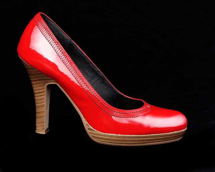 rød, brun, patent, læder, hæl, sko, Stock