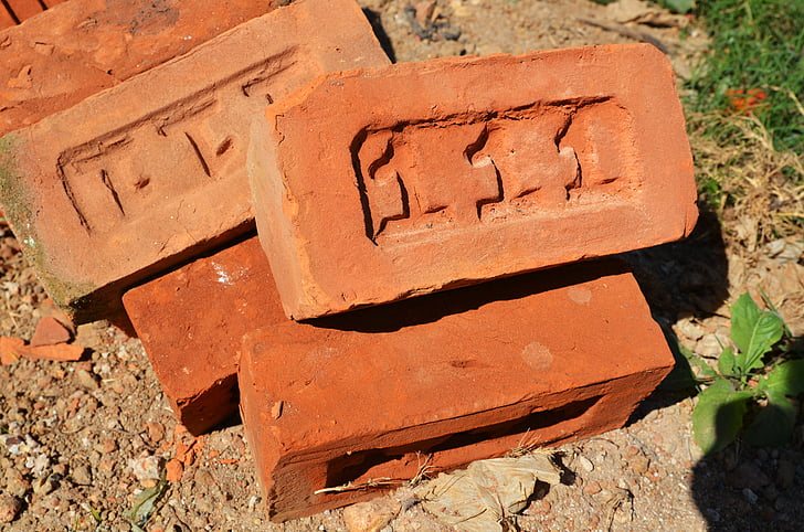 brick, embossing, red brick, construction, number one