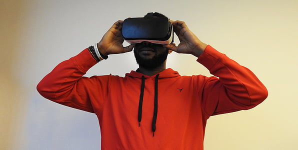 man, zwart, virtuele realiteit, Samsung gear, vr, technologie, toekomstige