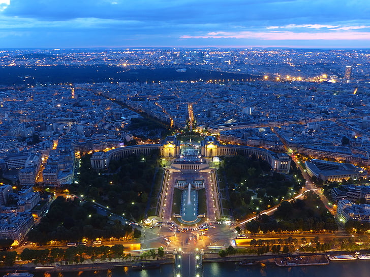 Trocadero, Jardins vă trocadéro, Paris, Franţa, noapte, Parcul, sale