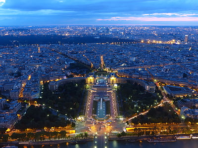 Trocadero, jardins você trocadéro, Paris, França, à noite, Parque, sua