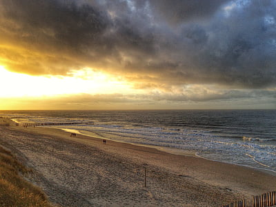 Playa, puesta de sol, arena, mar, Zeeland, Domburg, dunas