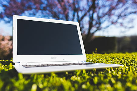 laptop, Office, arbejde, græs, solrig, efter arbejde, ferie