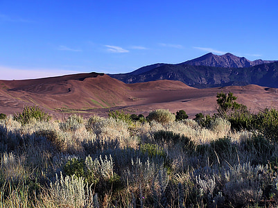 Koloradas, kraštovaizdžio, vaizdingas, smėlio kopos, kalnai, žolės, augalai