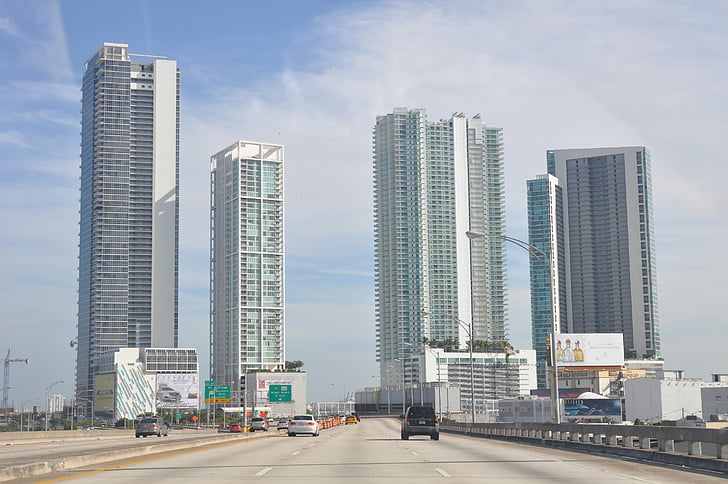 ville, façon, autoroute, Miami