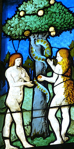 adam and eve, church window, church, window, stained glass, stained glass window, faith