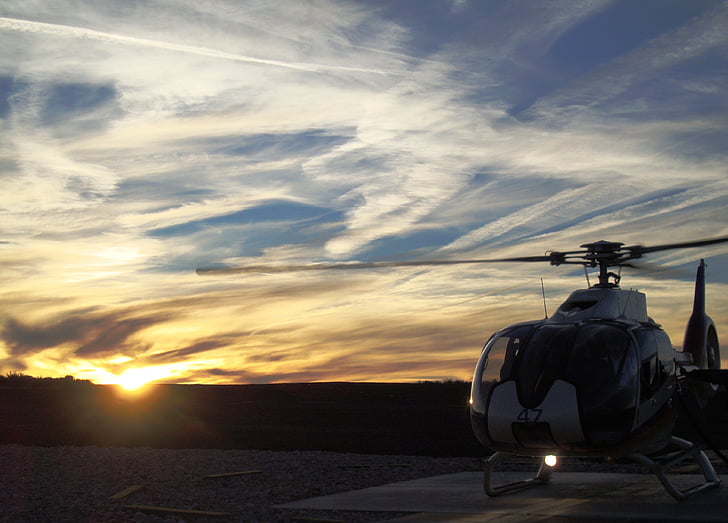 sunset, helicopter, transportation, sky, outdoors