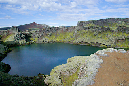 Izland, tó, hab, kráter, vulkán