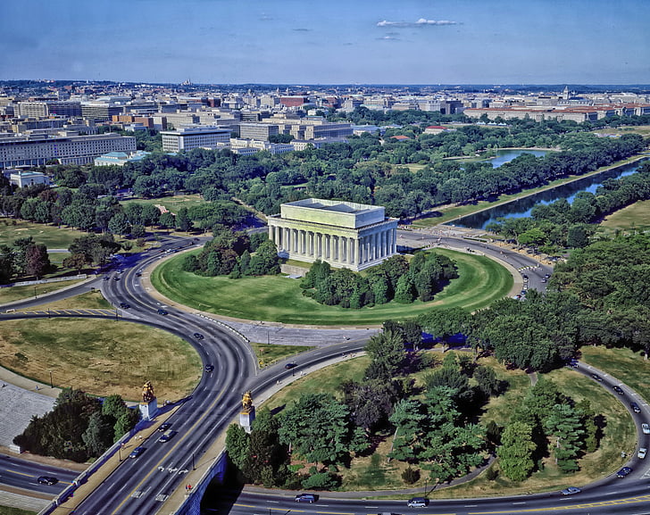 Washington dc, pilsēta, pilsētās, pilsētas, Aerial view, HDR, Linkolna memoriāla