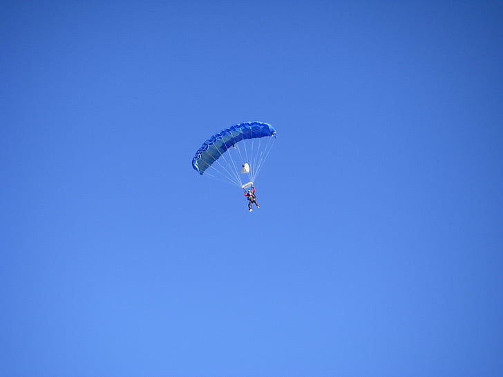 parachutist, blue, sky, skydiving, parachute, fly, extreme Sports