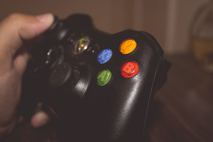 person, holding, black, xbox, controller, gaming, close-up
