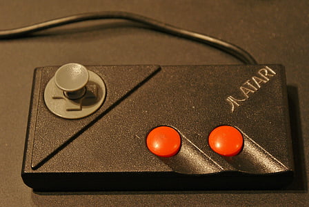 sort, med ledning, controller, Atari, videospil, gaming, objekter