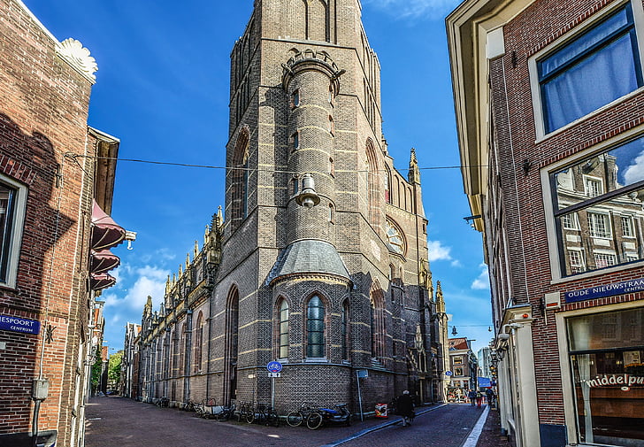 amsterdam, building, old, corner, streets, dutch, blue