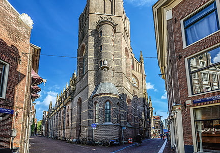 amsterdam, building, old, corner, streets, dutch, blue