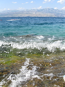 mer, Croatie (Hrvatska), été, vagues, nature, eau, plage