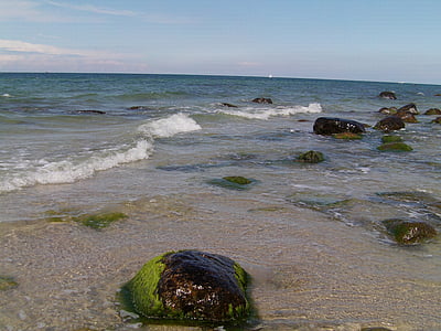 Rügen, Beach, víz, tenger, Balti-tenger, kövek, rock
