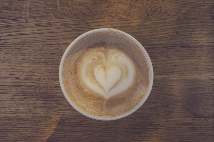 kopi, latte, cappuccino, susu, buih, busa, jantung