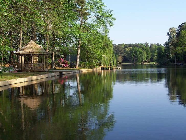 湖, 静かです, 水, 夏, 穏やかな, 自然, 静かです
