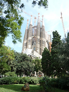 Sagrada familia, templom, Gaudi, építészet, kívül, Barcelona, Spanyolország