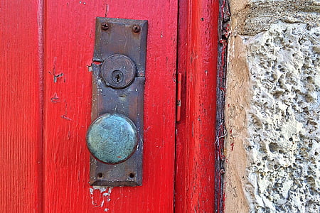 porta, rosso, maniglia, vecchio, ingresso, parte anteriore, architettura