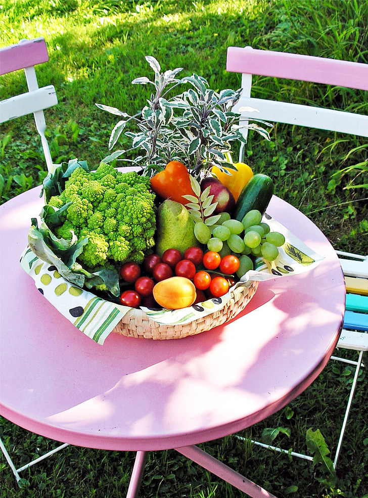 野菜, ガーデン テーブル, 夏, 自然, gedeckter テーブル, 健康的です, 食べる