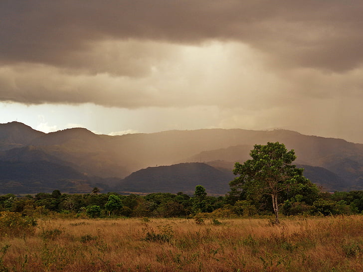 hoàng hôn, dãy núi, cây, cảnh quan, Colombia