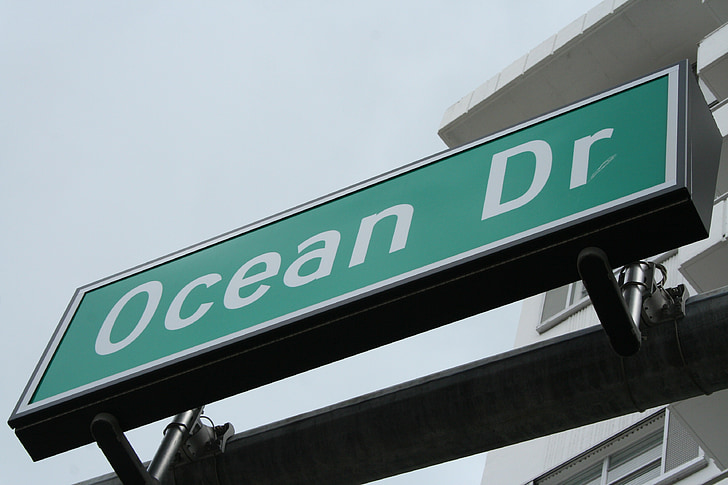 Ocean drive, Miami beach, Florida, stranden, vid vattnet, Skyline
