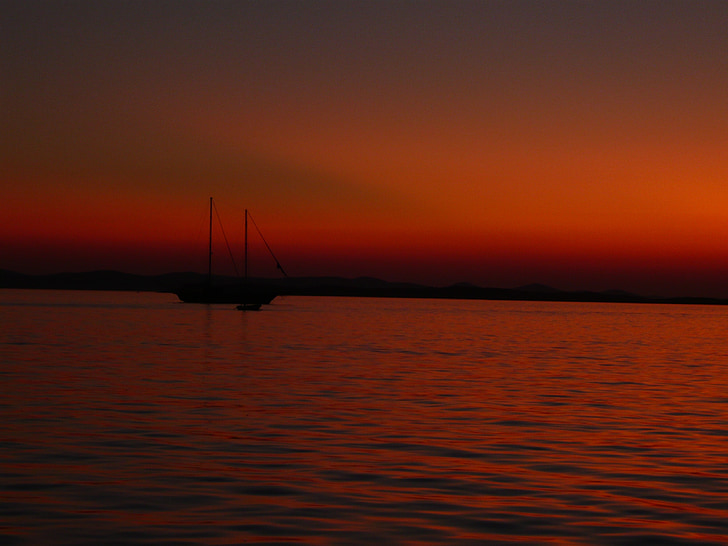 solnedgang på sjøen, seilbåt, Marina, solnedgang, sjøen, natur, skumring