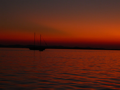 zonsondergang op zee, zeilboot, Marina, zonsondergang, zee, natuur, schemering