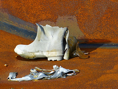 botas de goma, zapato, antiguo, roto