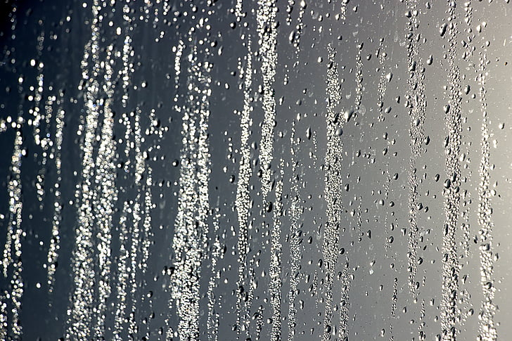 Bebas, air hujan, Windows, kaca, drop, mencerminkan, tetesan