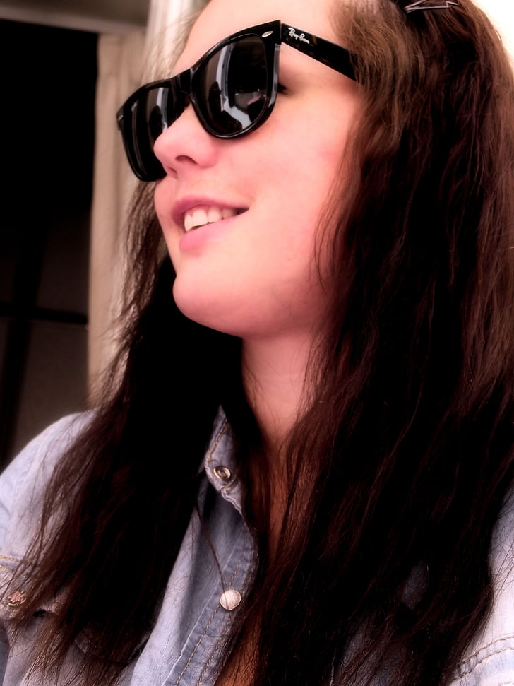 girl, long hair, sunglasses, face, smiling, smile