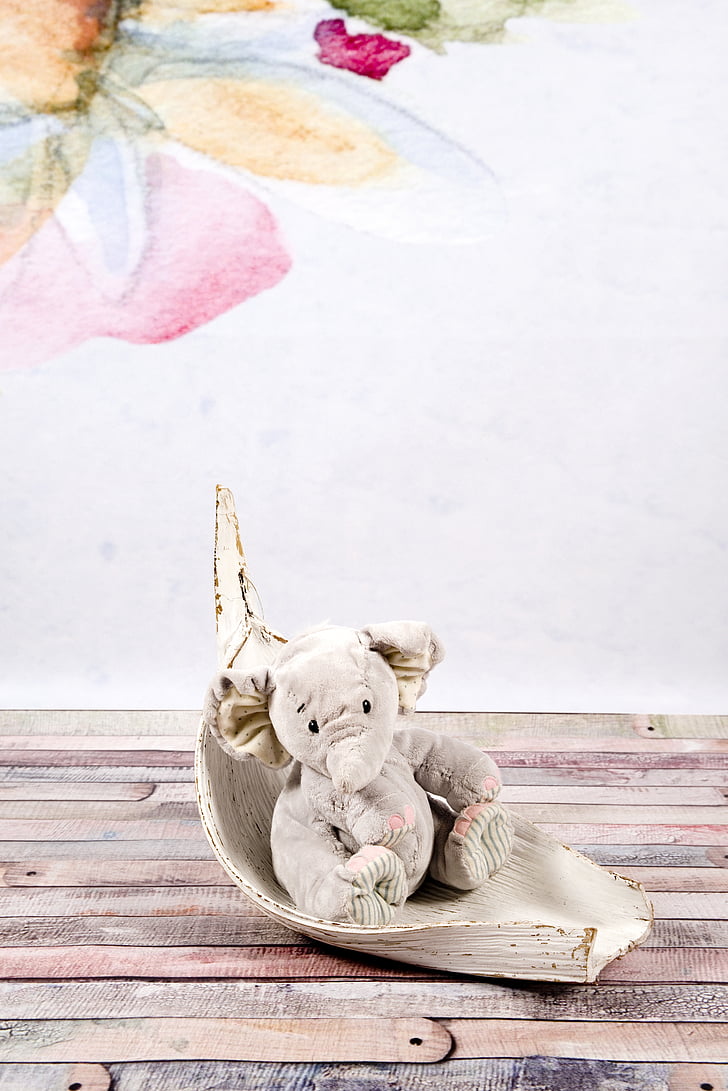 elephant, plush, gray, the mascot, sitting, studio, colorful