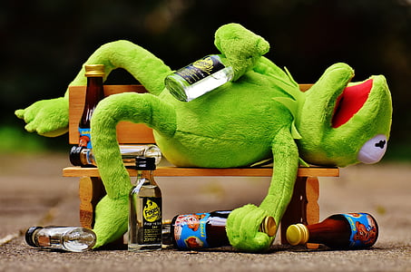 Kermit, groda, dryck, alkohol, berusad, Bank, resten