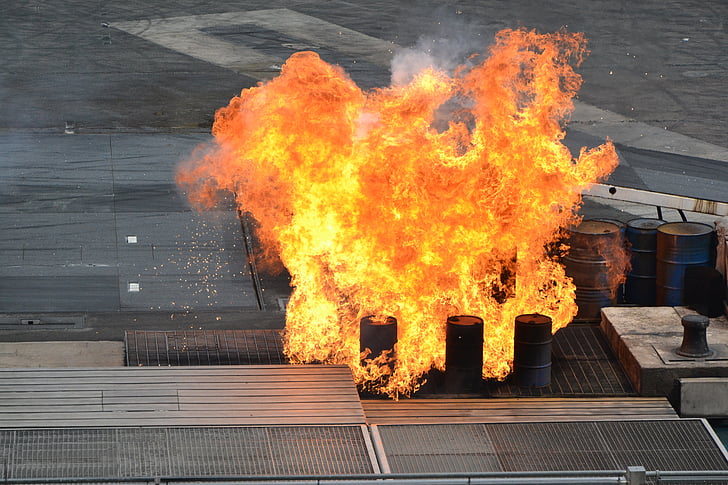 fire, stunt show, explosion, hot, flame, darting flame, container