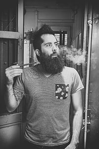 Бородатый, человек, дым, труба, для некурящих, битник, мужчины