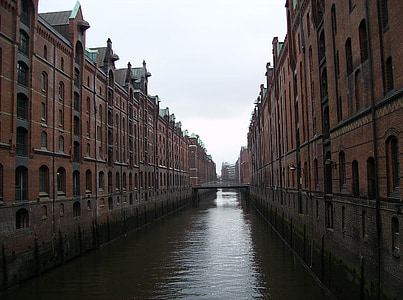 domy, budova, Architektúra, Hamburg, mesto, rieka, vody