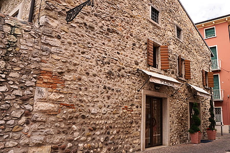 domov, Picerija, Italija, Bardolino, stari, fasada, Garda