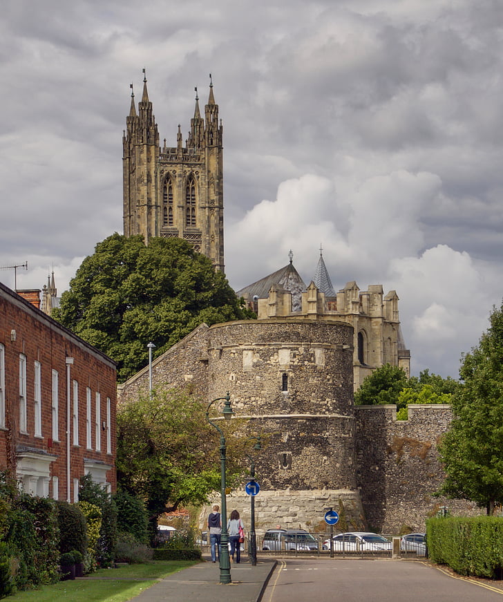 Katedra, Canterbury, Mur miejski, Światowe dziedzictwo, UNESCO, Katedra chrześcijaństwa, chmury