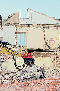demolició, excavadora de demolició, treballs de demolició, excavadores, runes de construcció, vehicles de construcció, vehicle