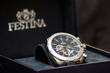 reloj, Festina, marca de fábrica, azul, noble