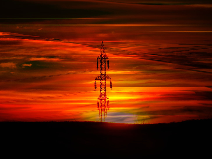 cloud, red, pole, sunset, in the evening, fire, landscape