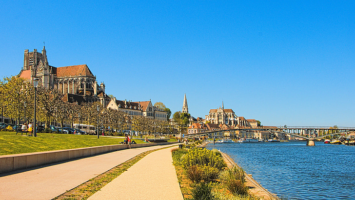 Burgundia, Auxerre, Panorama, City, promenada, Yonne, vedere panoramică