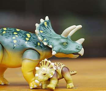 Dino, Triceraptos, dinosaurus, replika, matka a dieťa, Playmobil, hrať