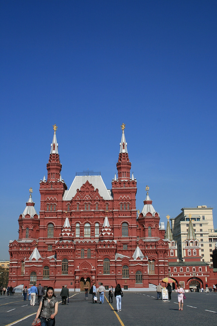 điện Kremlin, quảng trường đỏ, bầu trời xanh, bảo tàng lịch sử tiểu bang, thiết kế tân-Nga, kiến trúc Neo-Nga, Liên bang Nga