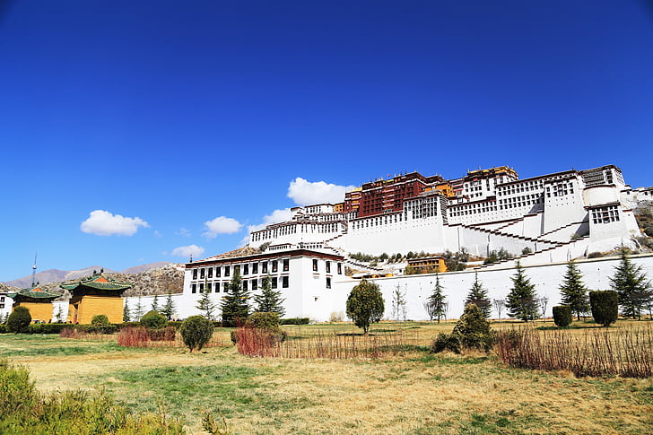 o Palácio de potala, Lhasa, Tibet, céu azul, o majestic, o solene, Budismo